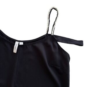 Kensie Women's L Black Cold Shoulder Pearl Strap Top Tank Sleeveless Blouse Chic